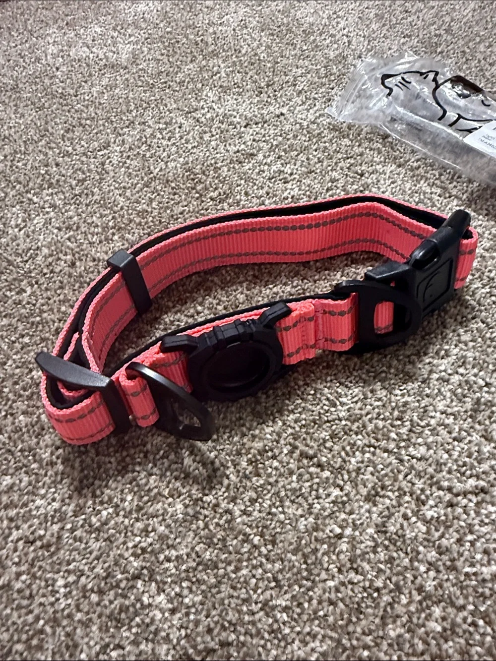 Reflective Hot Pink Dog Collar with AirTag holder